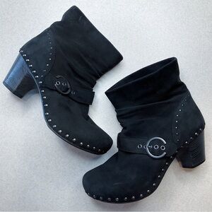 Dansko Nikita Suede Boots 38 Black Kid Suede Leather Buckle Clog
